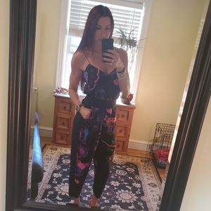 TIBI Ipanema Jumpsuit Silk Black Floral Spaghetti